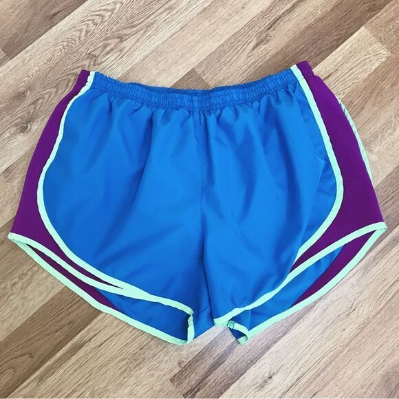 NIKE Women’s Dri-Fit‎ Tempo Running Shorts Athletic Workout Teal Purple Sz Large - Picture 1 of 6